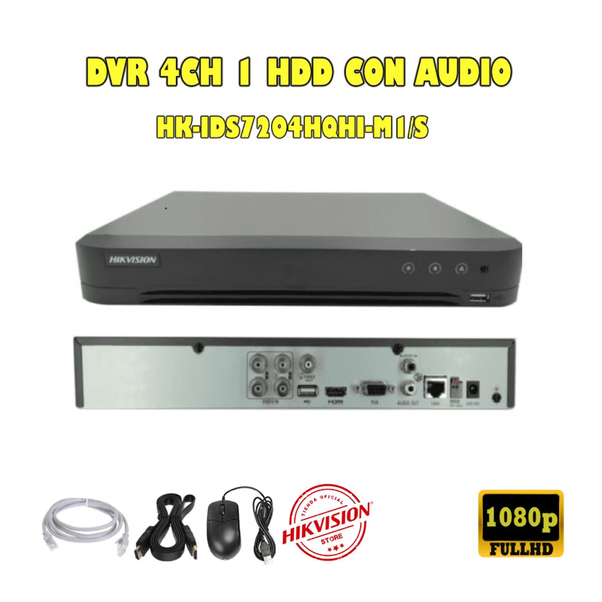 HIKVISION - kit 4 Cámaras Seguridad FULLHD Hikvision + 1TB + AUDIO + Cable