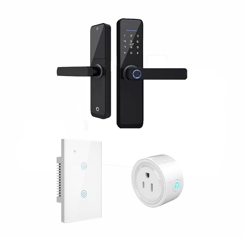 TECH CARE - Cerradura Smart 6 Modos + Enchufe WiFi + Interruptor WiFi 2 Botones