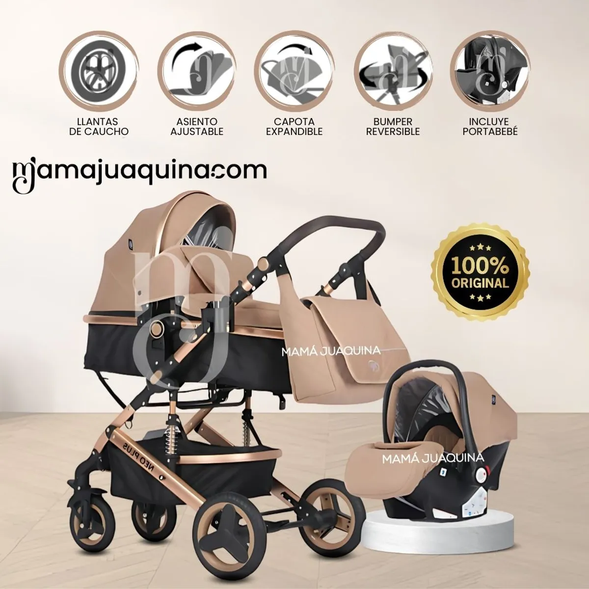 BABY - Coche Moisés Travel System «GRAND LUMIERE» Porta Bebé Beige