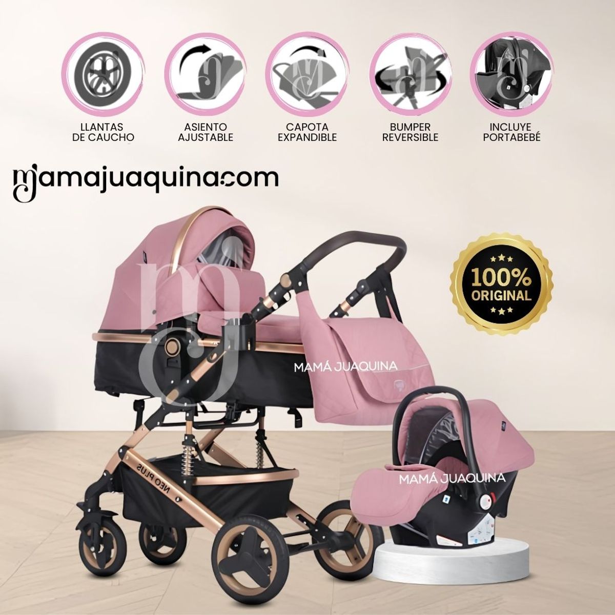 BABY - Coche Moisés Travel System «GRAND LUMIERE» Porta Bebé Pink