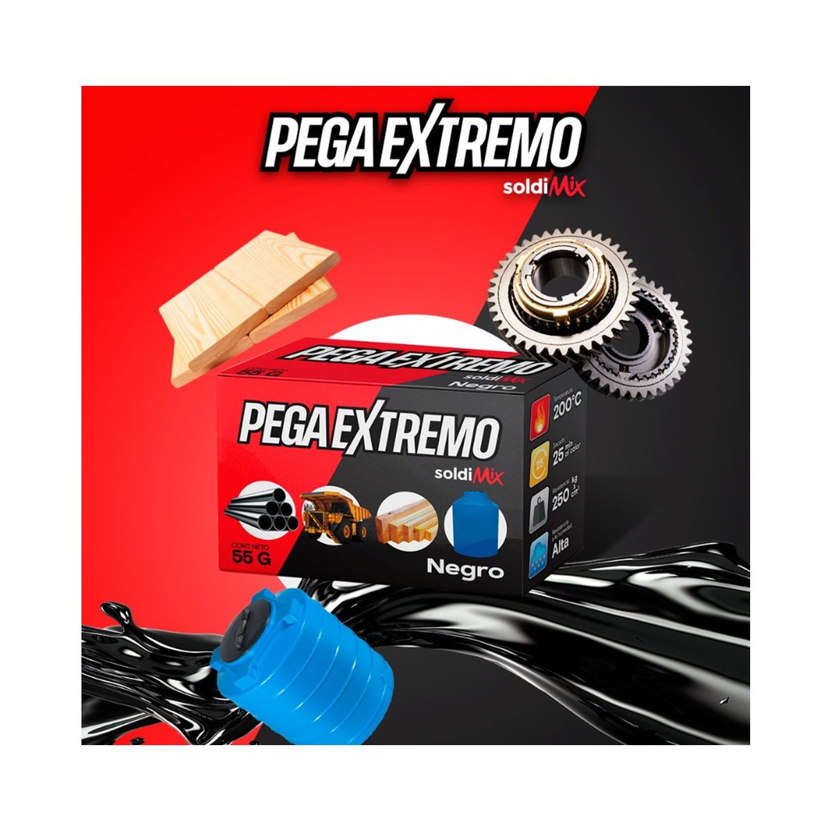 SOLDIMIX - Pega Extremo de Soldimix Color Negro de 55 g