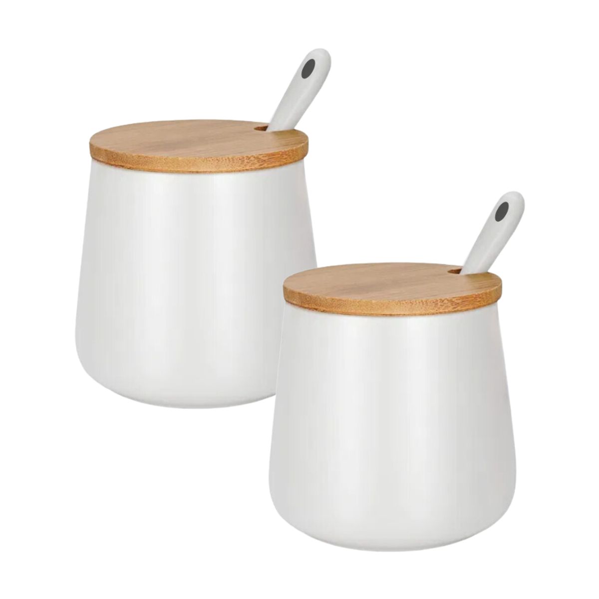 HYGGE - Set de 2 Azucareros de Cerámica con Cuchara y Tapa de Bambú