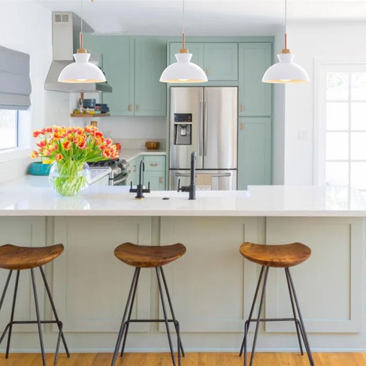 HOME NEAT - Lámpara de Techo Moderno Madera metal ø28cm E27 - Blanco