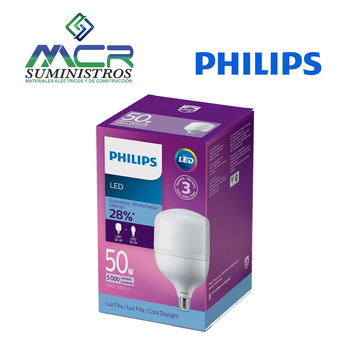 PHILIPS - FOCO LUZ BLANCO FRIO LED ALTA ILUMINACIÓN 5000 LUMENES 50W PHILIPS