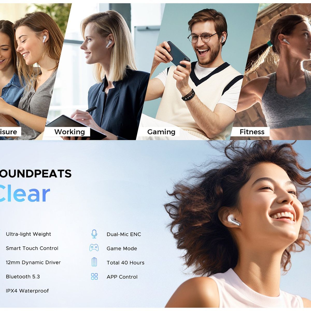 SOUNDPEATS - SoundPeats Audifonos Bluetooth 5.3 Gaming IPX4 Clear