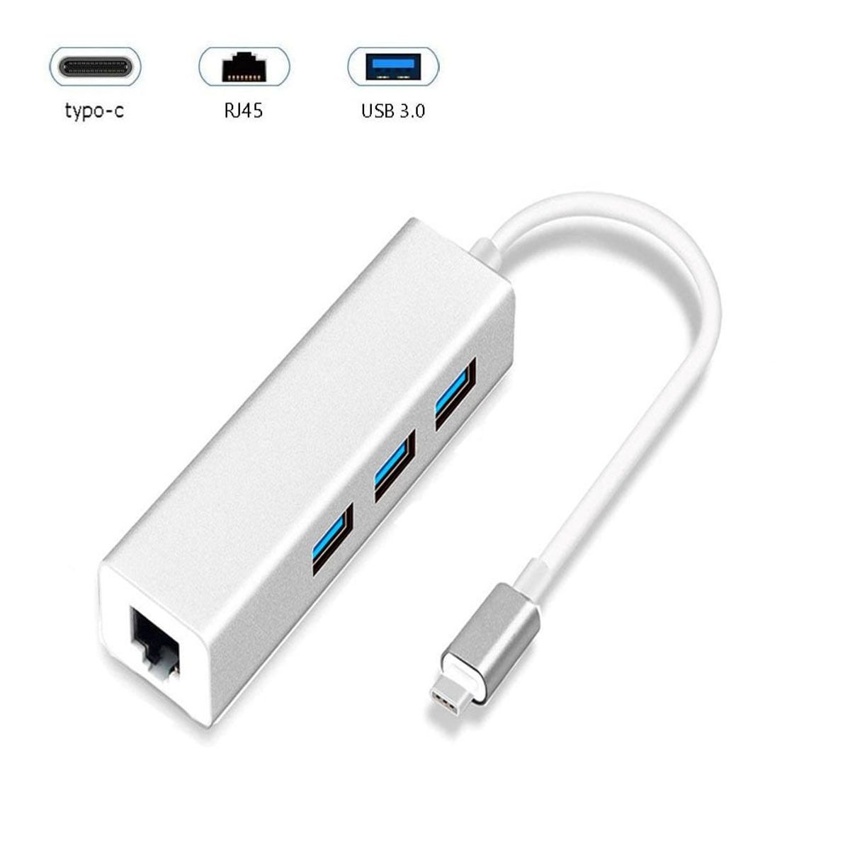 OEM - Adaptador HUB Tipo C a RJ45 LAN con 3 Puertos USB 3.0 - Aluminio