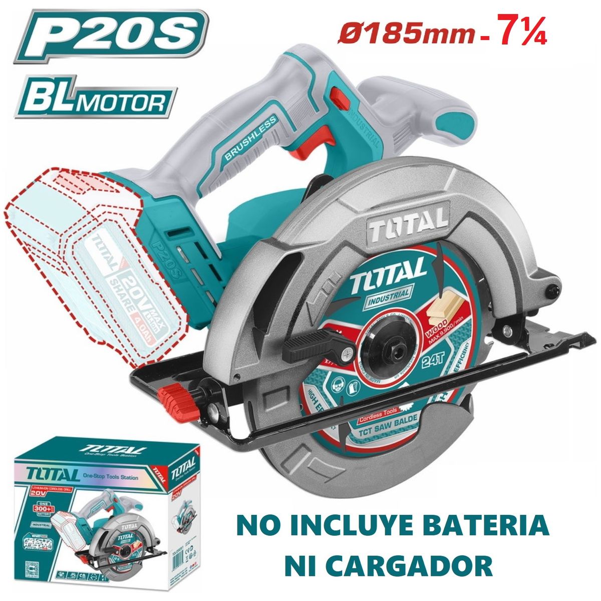 TOTAL TOOLS - SIERRA CIRCULAR  7¼ MOTOR BL 20V 185MM TOTAL-TSLI1851