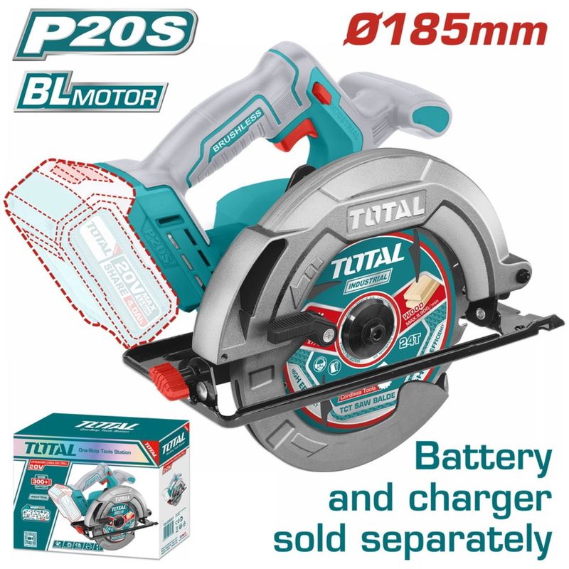 TOTAL TOOLS - SIERRA CIRCULAR INALÁMBRICA MOTOR BL 20V 185MM TOTAL-TSLI1851