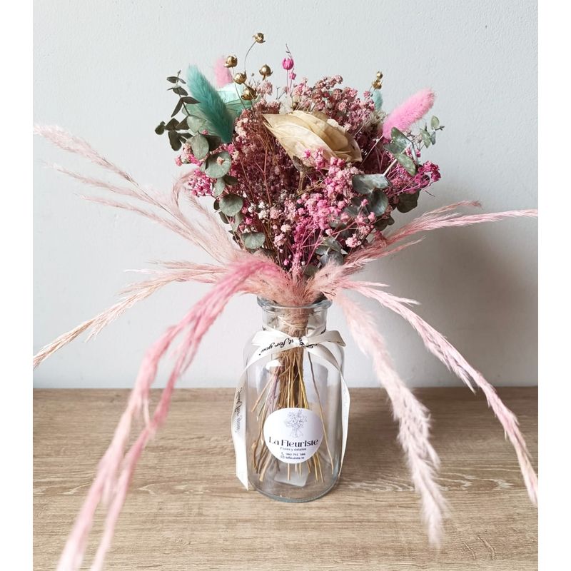GENERICO - Arreglo ¨Primavera Pastel¨ Flores Secas Florero Vidrio Vintage