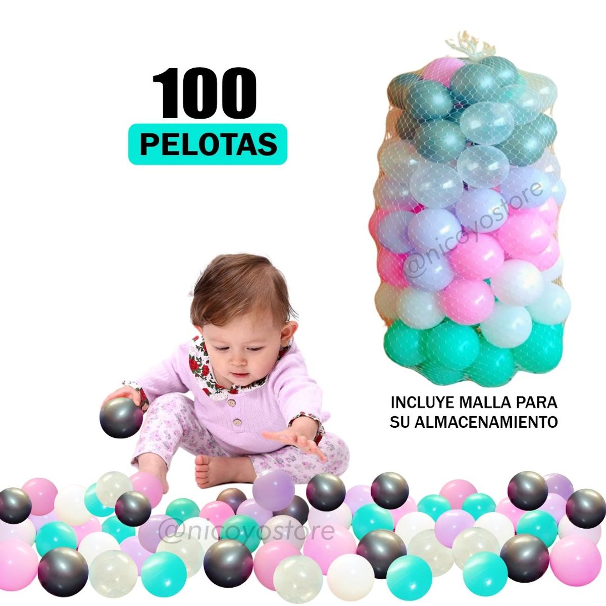 NACIONAL - 100 Pelotas Pasteles de 7.5 CM  A Prueba de Aplastamiento