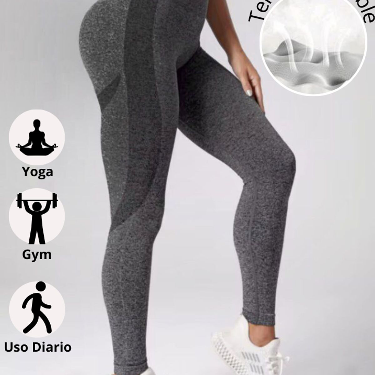 GENERICO - Leggings Negro Deportivo con Push Up - Sin Costuras - Control Abdomen