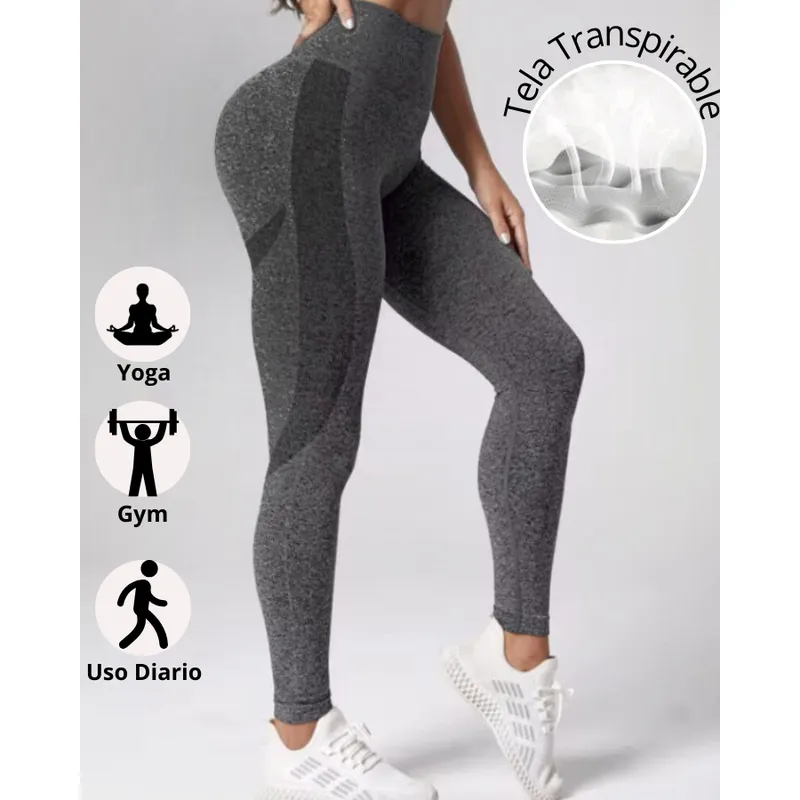 GENERICO - Leggings Negro Deportivo con Push Up - Sin Costuras - Control Abdomen