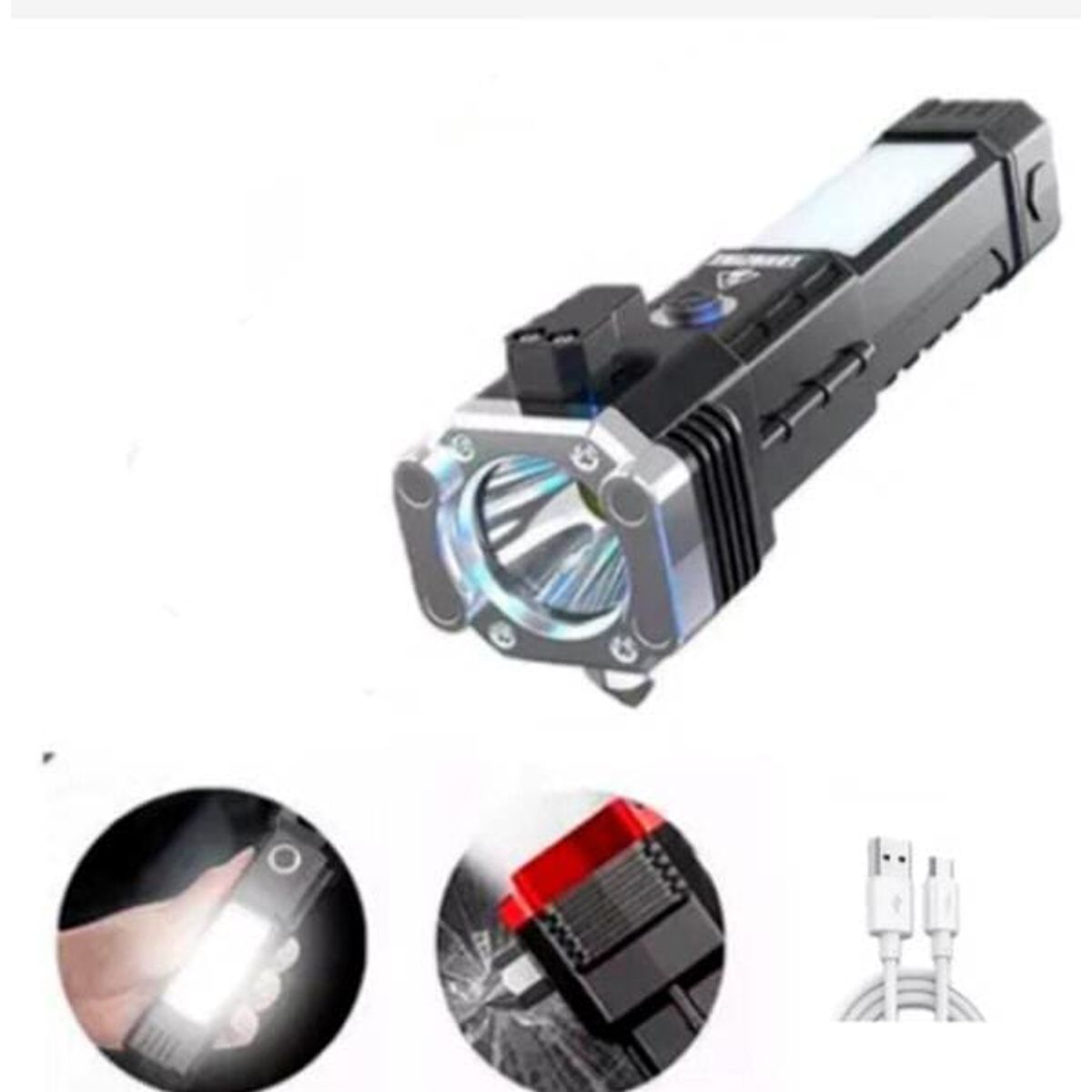 GENERICO - Linterna Led Multifuncional con Martillo de Seguridad