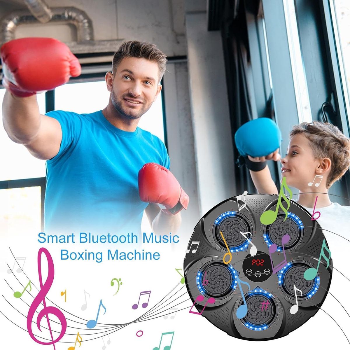 GENERICO - MAQUINA BOXEO IDEAL PARA NIÑOS BLUETOOTH LED MUSICAL
