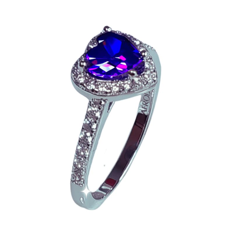 AFRODITA - Anillo de Compromiso Afrodita 614 Amatista Plata Maciza Bañado en Oro Blanco
