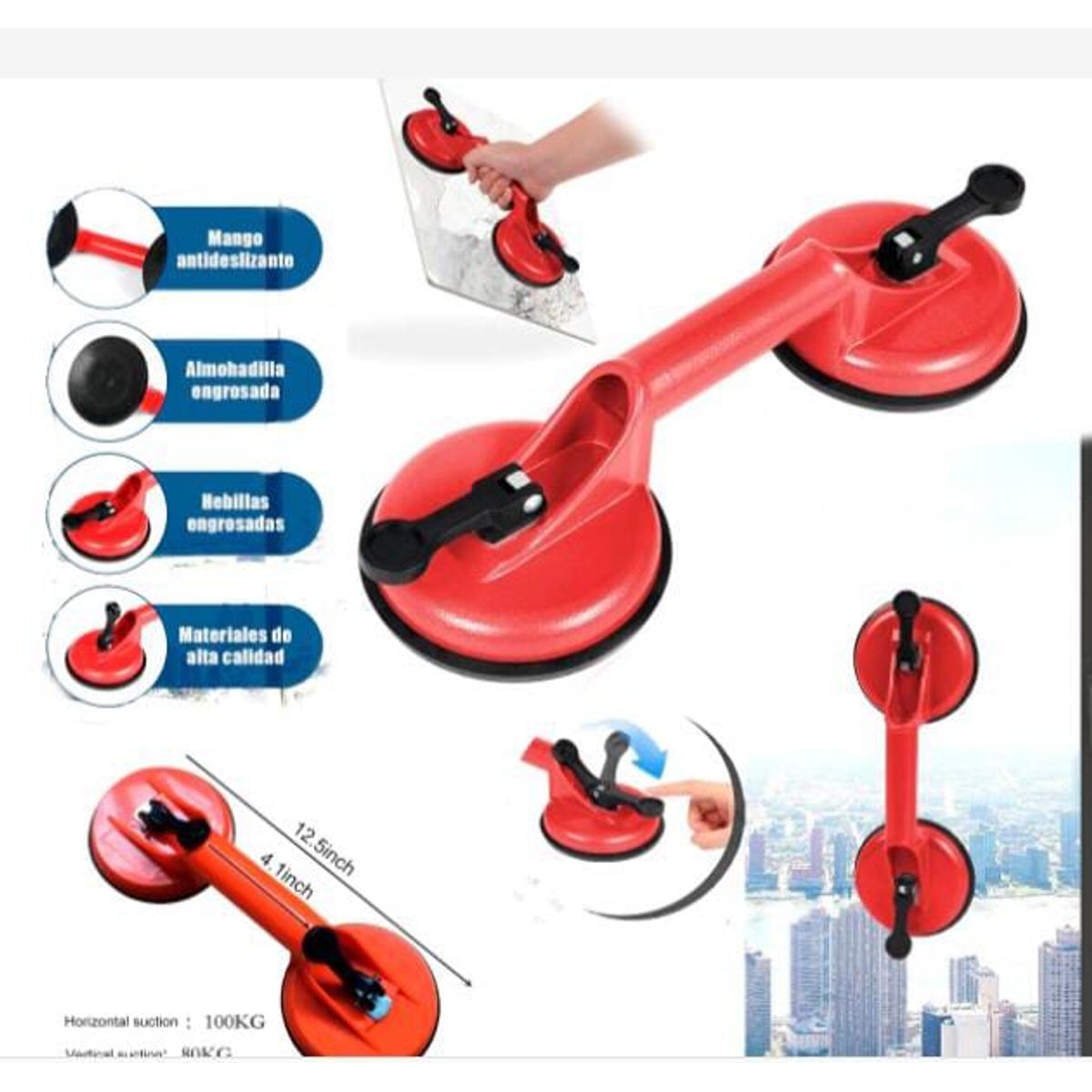 GENERICO - Pack x2 Ventosa doble para vidrio altura manija de baño