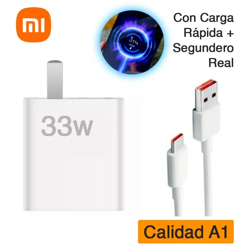 GENERICO - Cargador para Xiaomi con Carga Rápida y Segundero 33W Cable Tipo Redmi