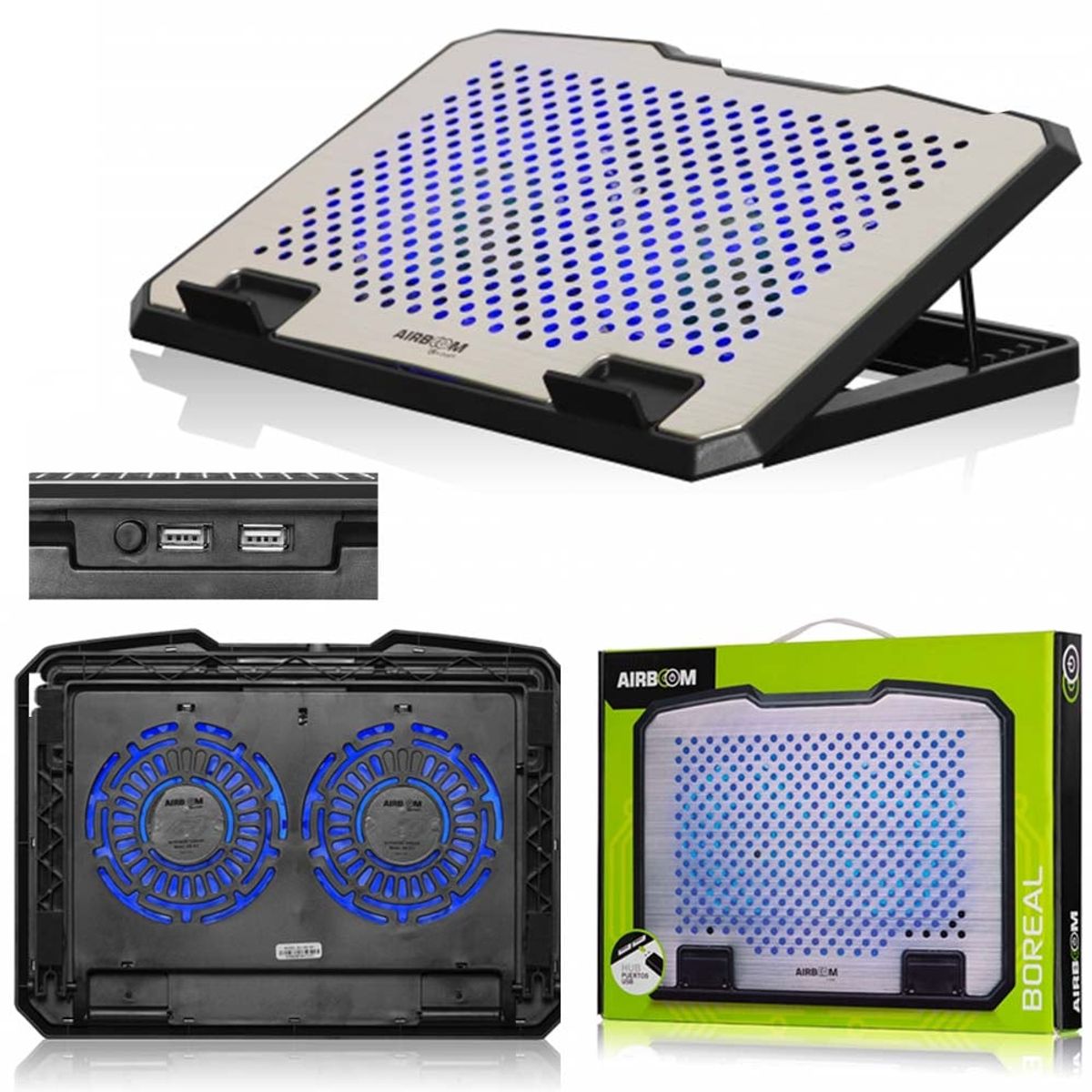 AIRBOOM - Cooler Notebook Portatil 2 Puertos Usb Graduable Gamer 17" Airboom