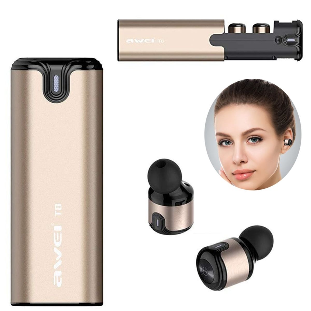 AWEI - Audífonos Awei T8 Tws Bluetooth Inhalambricos iPhone Android - gold