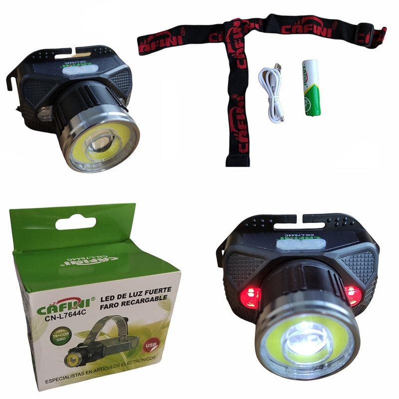 CAFINI - Linterna frontal recargable Cafini Luz led fuerte CN-L7644C