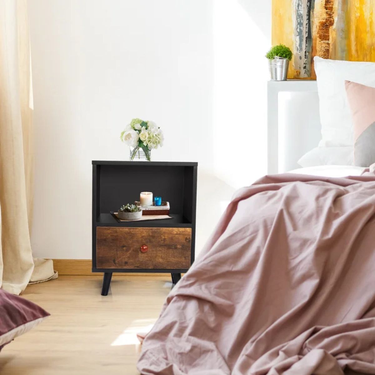 TU MESITA - Velador Mesa de Noche Delta color NegroMarrón 1 cajón TU MESITA