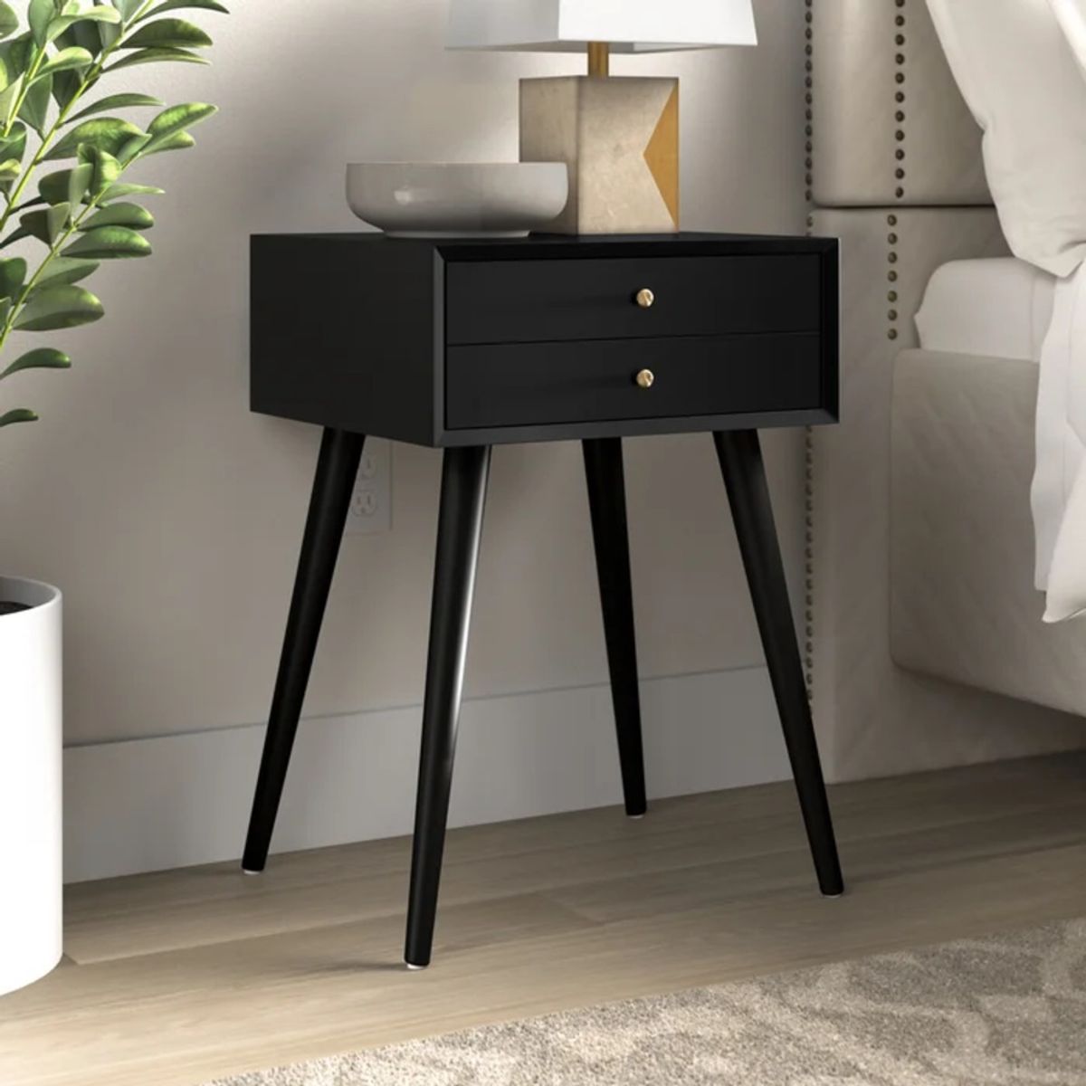 TU MESITA - Velador Mesa de Noche Nora color Negro 1 cajón TU MESITA