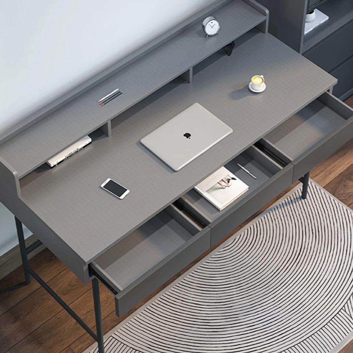 NACION MUEBLES - ESCRITORIO NOAH PLOMO ESTRUCTURA FIERRO NM