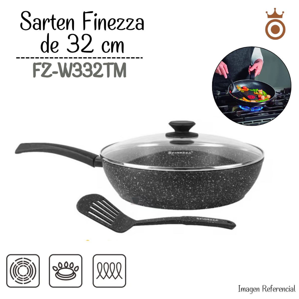 FINEZZA - Sarten Finezza Ultragranito de 32 cm con Tapa 3 Piezas FZ-W332TM