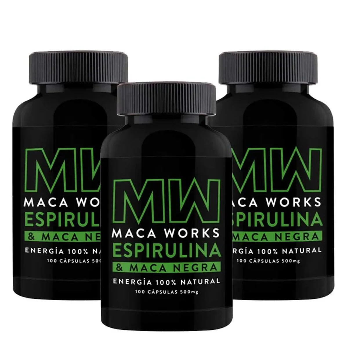 MACA WORKS - Espirulina y Maca Negra 500 mg Maca Works Pack x 3