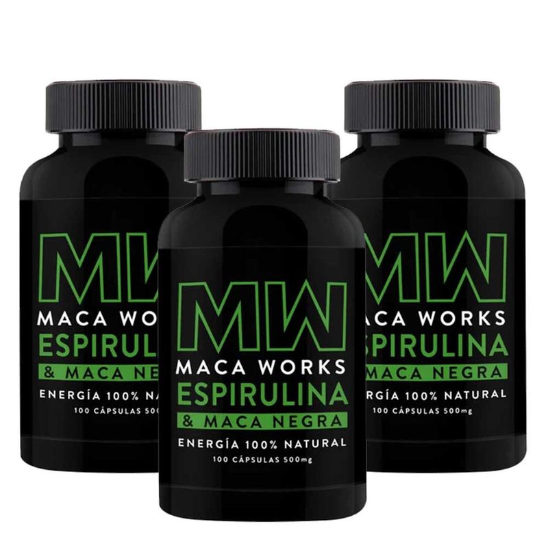 MACA WORKS - Espirulina y Maca Negra 500 mg Maca Works Pack x 3