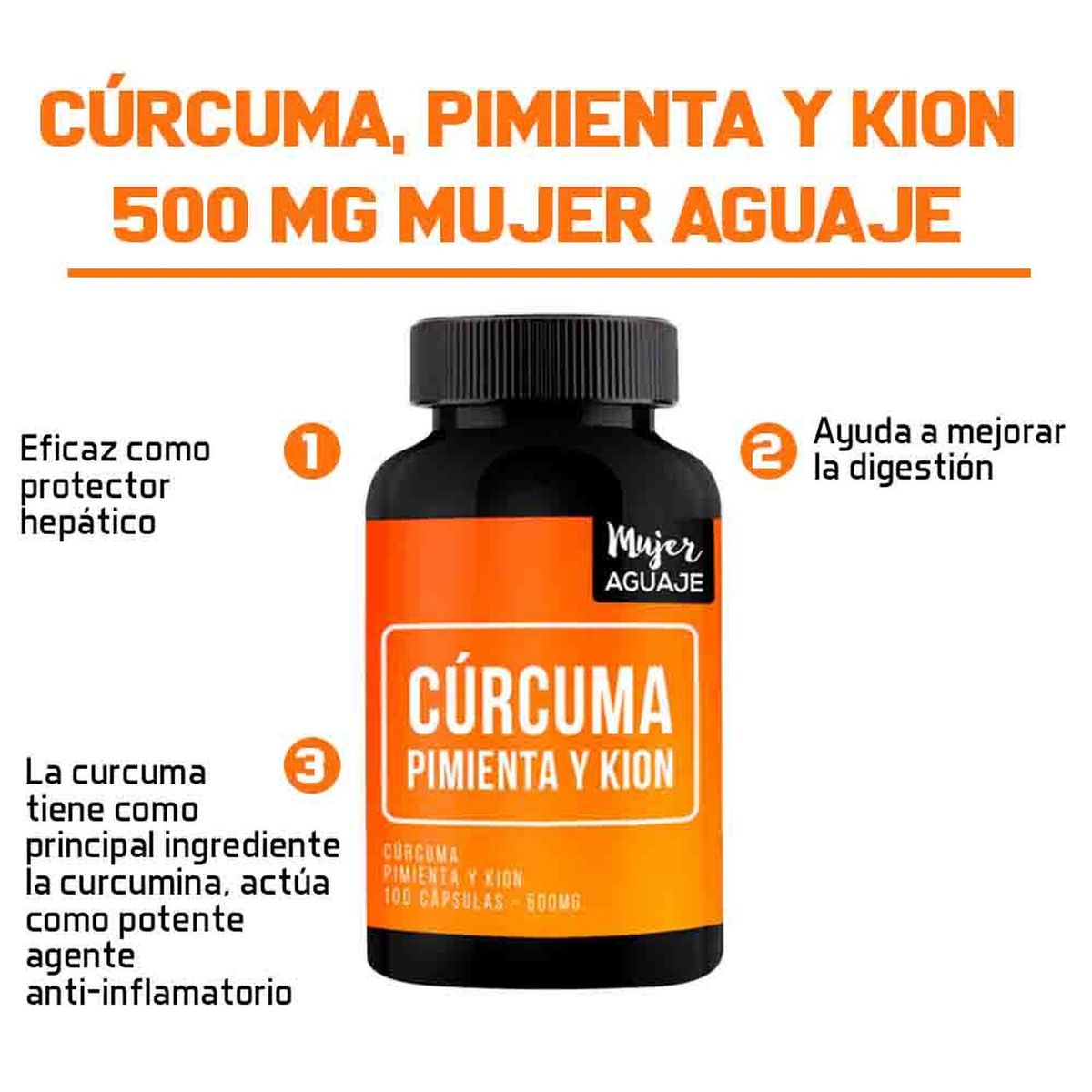 MUJER AGUAJE - Cúrcuma Pimienta y Kion 500 mg Mujer Aguaje Pack x 3