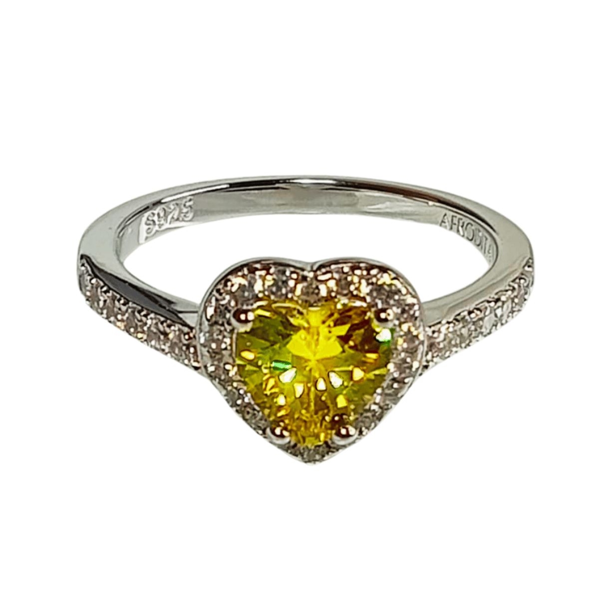 AFRODITA - Anillo de Compromiso Afrodita 614 Ámbar Plata Maciza Bañado en Oro Blanco