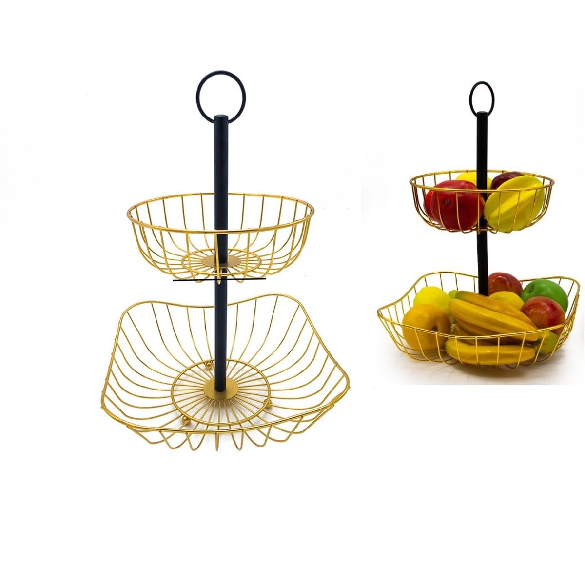 GENERICO - Cestas para frutas y verduras organizador de 2 Niveles dorado