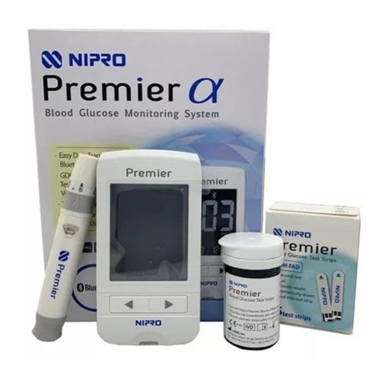 NIPRO - TRIO NIPRO PREMIER: 01 Glucómetro, 60 Tiras Reactiva y 110 Lancetas