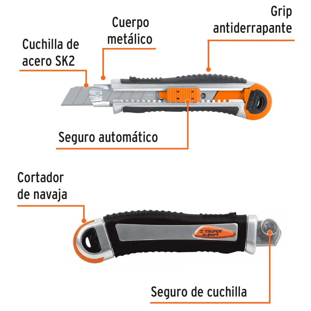 TRUPER - Cutter profesional 18 mm trabajo pesado  metálica , Expert Truper