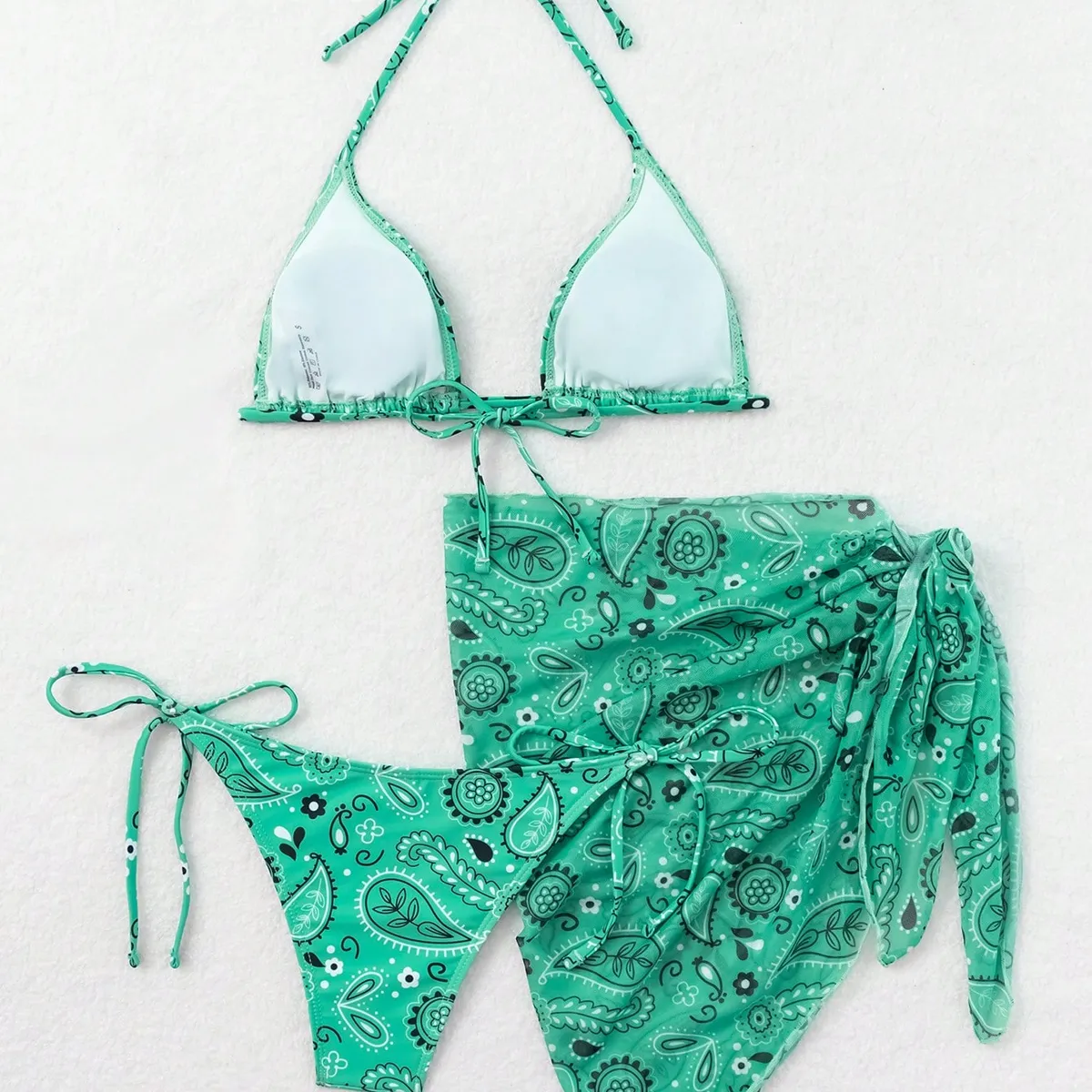 KAST PE - Bikini Nakem 3 piezas con estampado de flores - Talla M Verde Agua