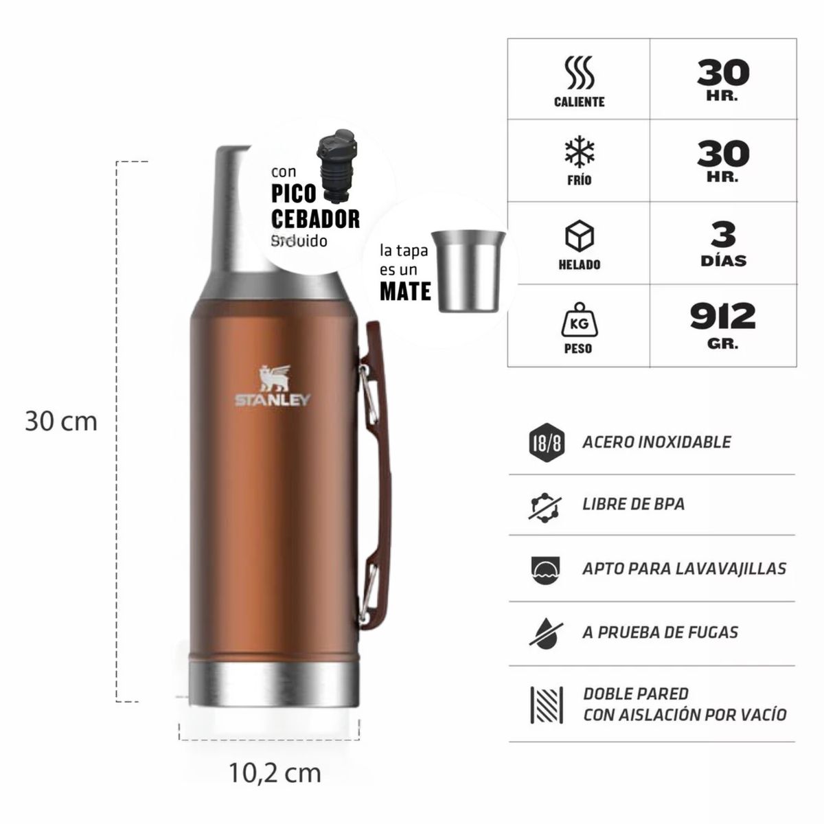 STANLEY - Termo de Bebida Mate System Dorado Stanley 1.2l + Bombilla Negro