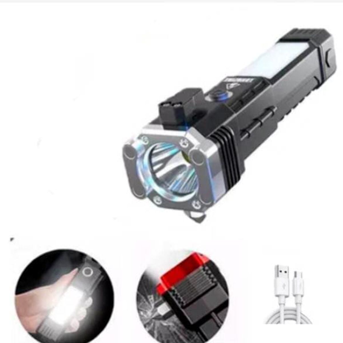 GENERICO - Linterna Led Multifuncional con Martillo de Seguridad