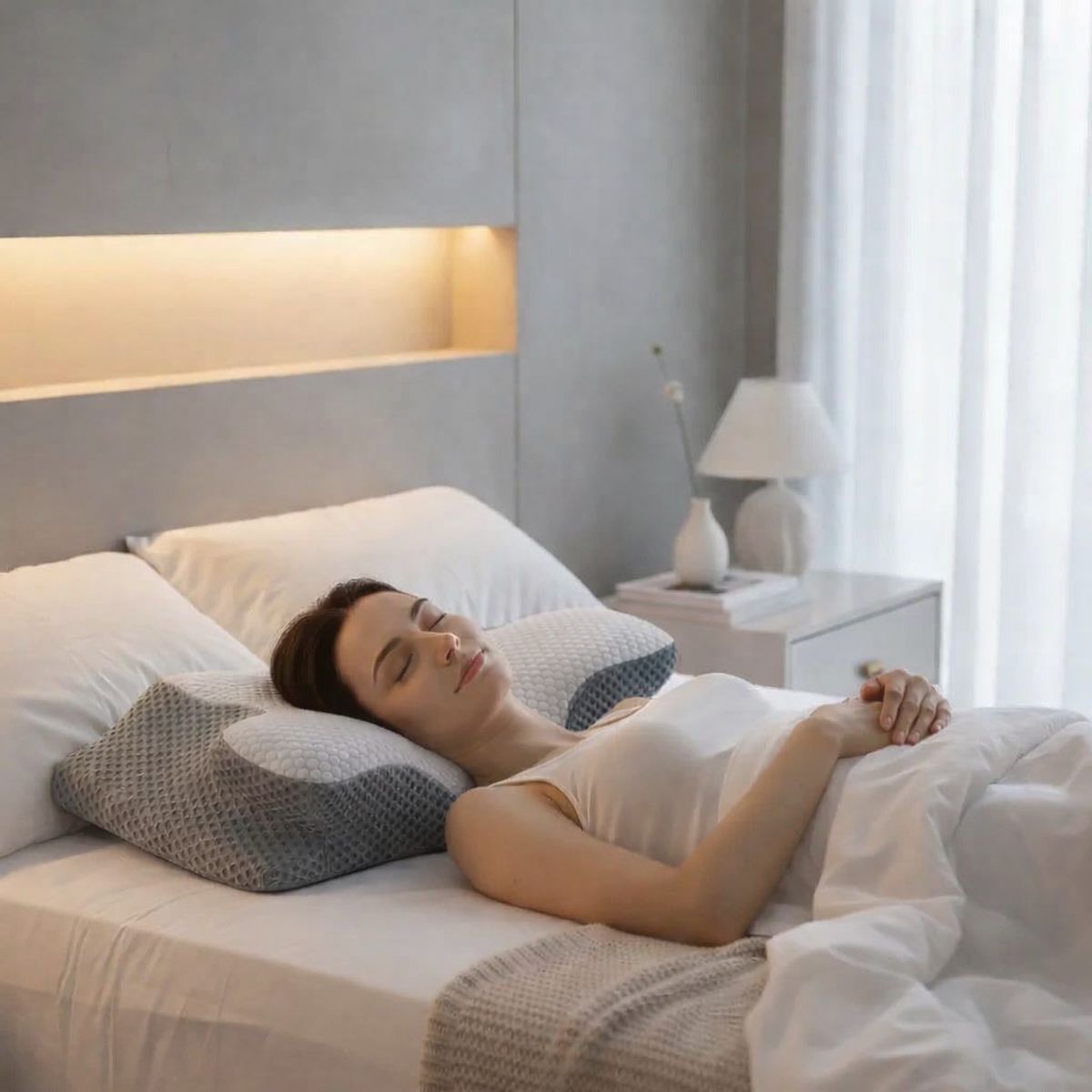 JPSYSTEMS - Almohada Ortopedica con espuma viscoelastica y funda tela lavable 3D P-094 gris