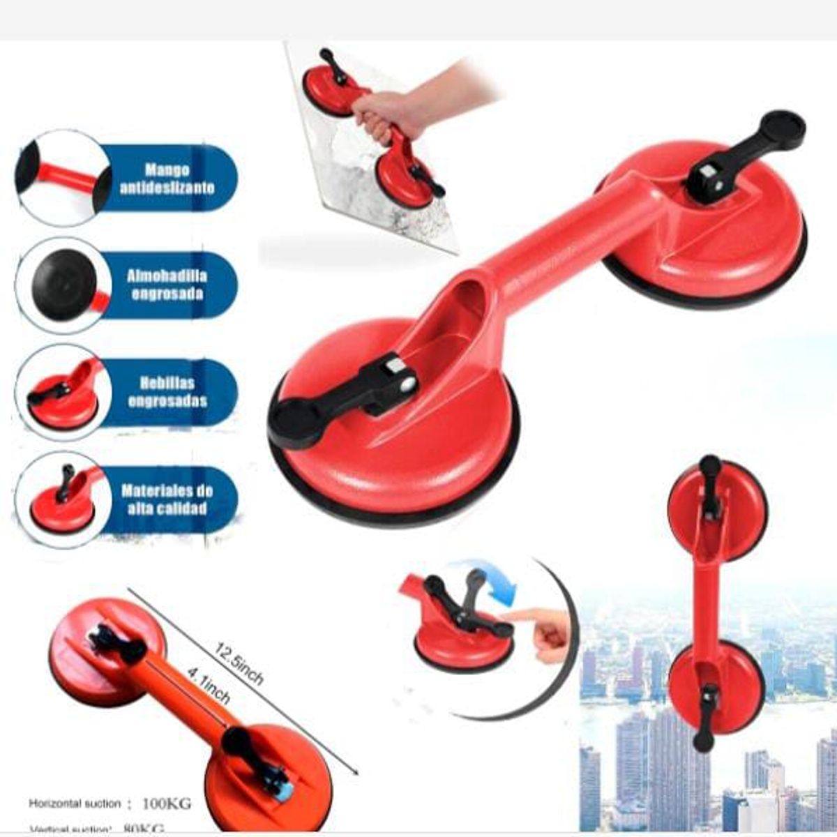 GENERICO - 1 Ventosa doble para vidrio altura, manija de baño