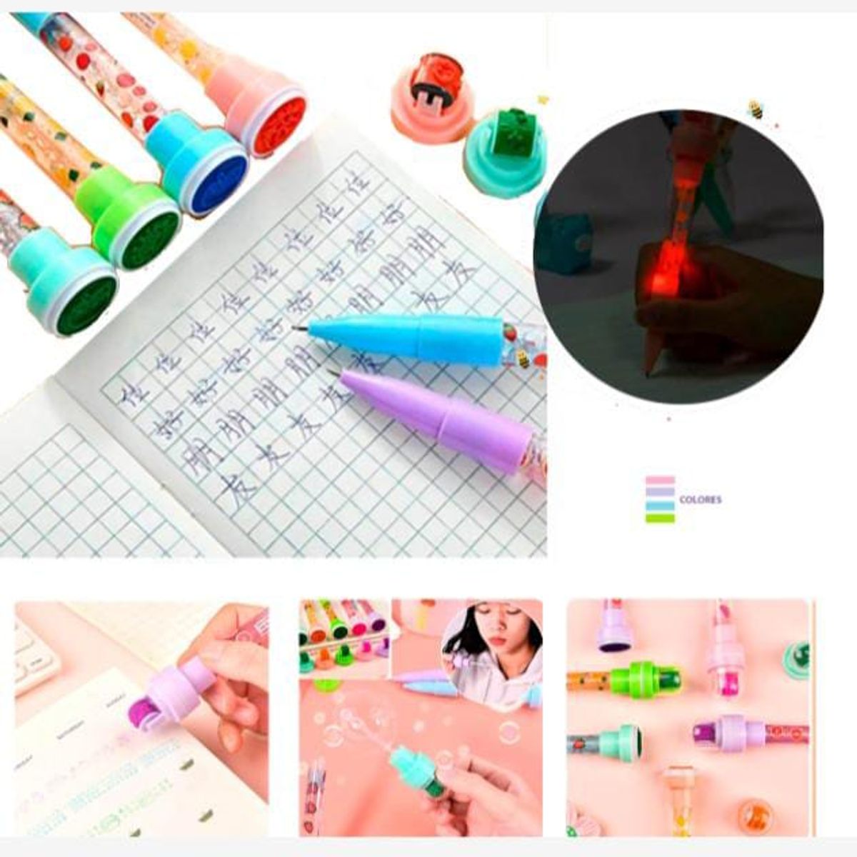 GENERICO - Pack 3 Boligrafo mágico, sello decorado, iluminador