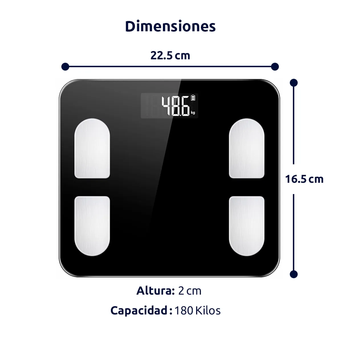 JPSYSTEMS - Balanza digital de vidrio templado Bluetooth Inteligente Controla salud desde app 180KG JR-B90H