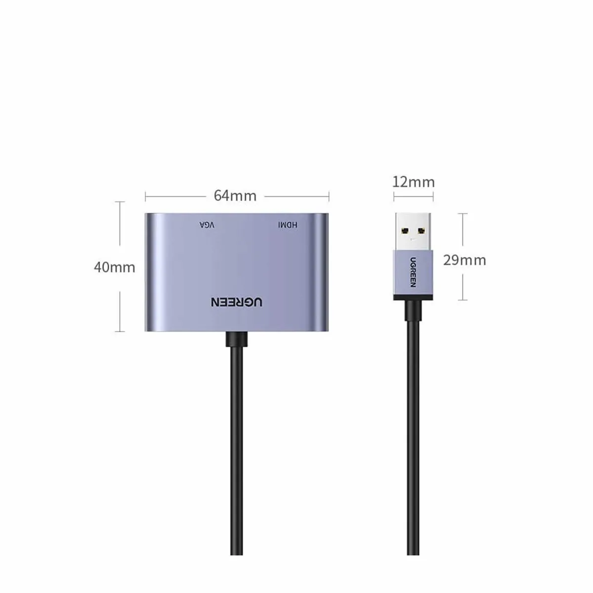 UGREEN - Adaptador Ugreen 2 in 1 de USB 3.0 Macho a VGA y HDMI Hembras 20518