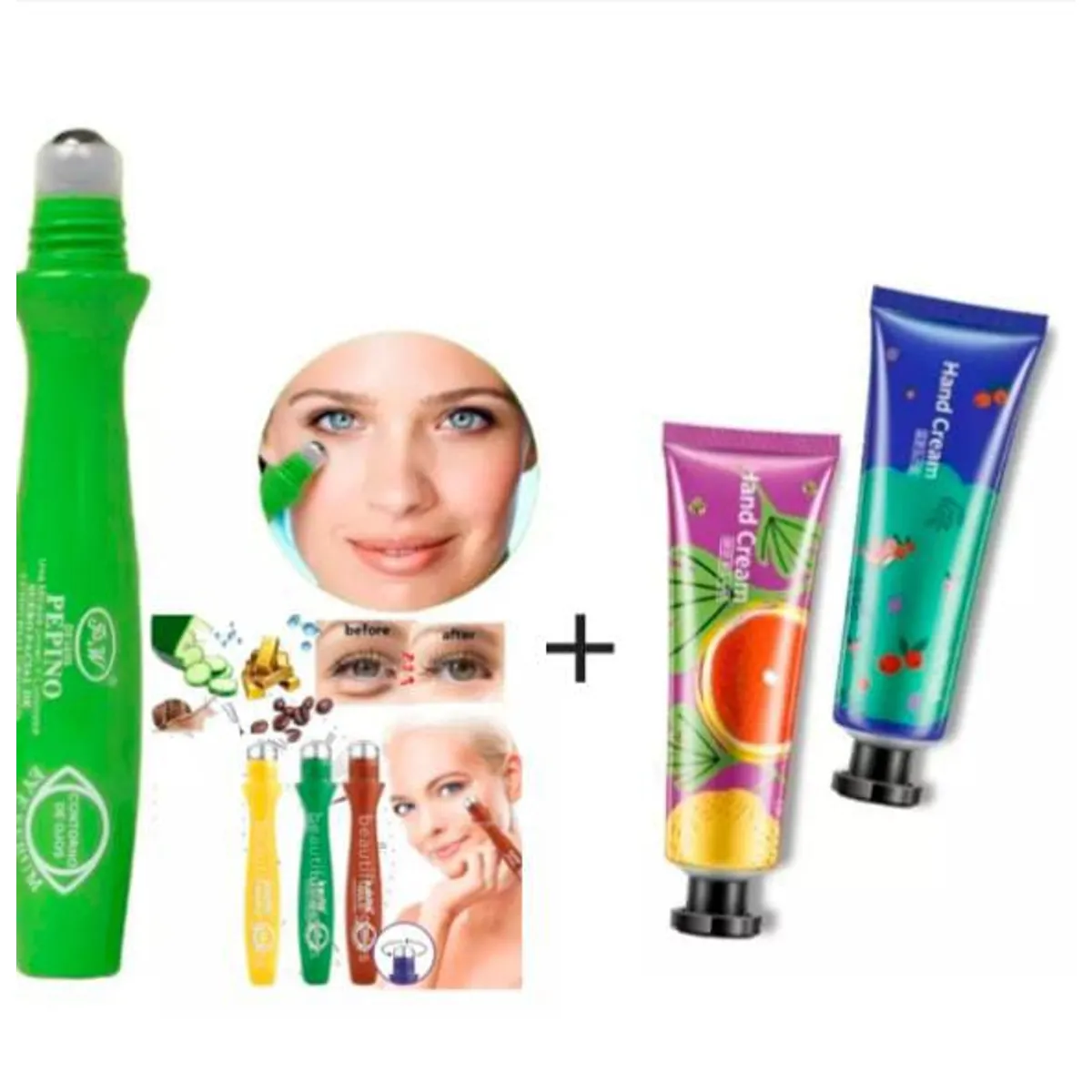 GENERICO - JERO ANTIAGE PARA OJOS CON RODILLO MASAJEADO 1+2 CREMAS MANOS