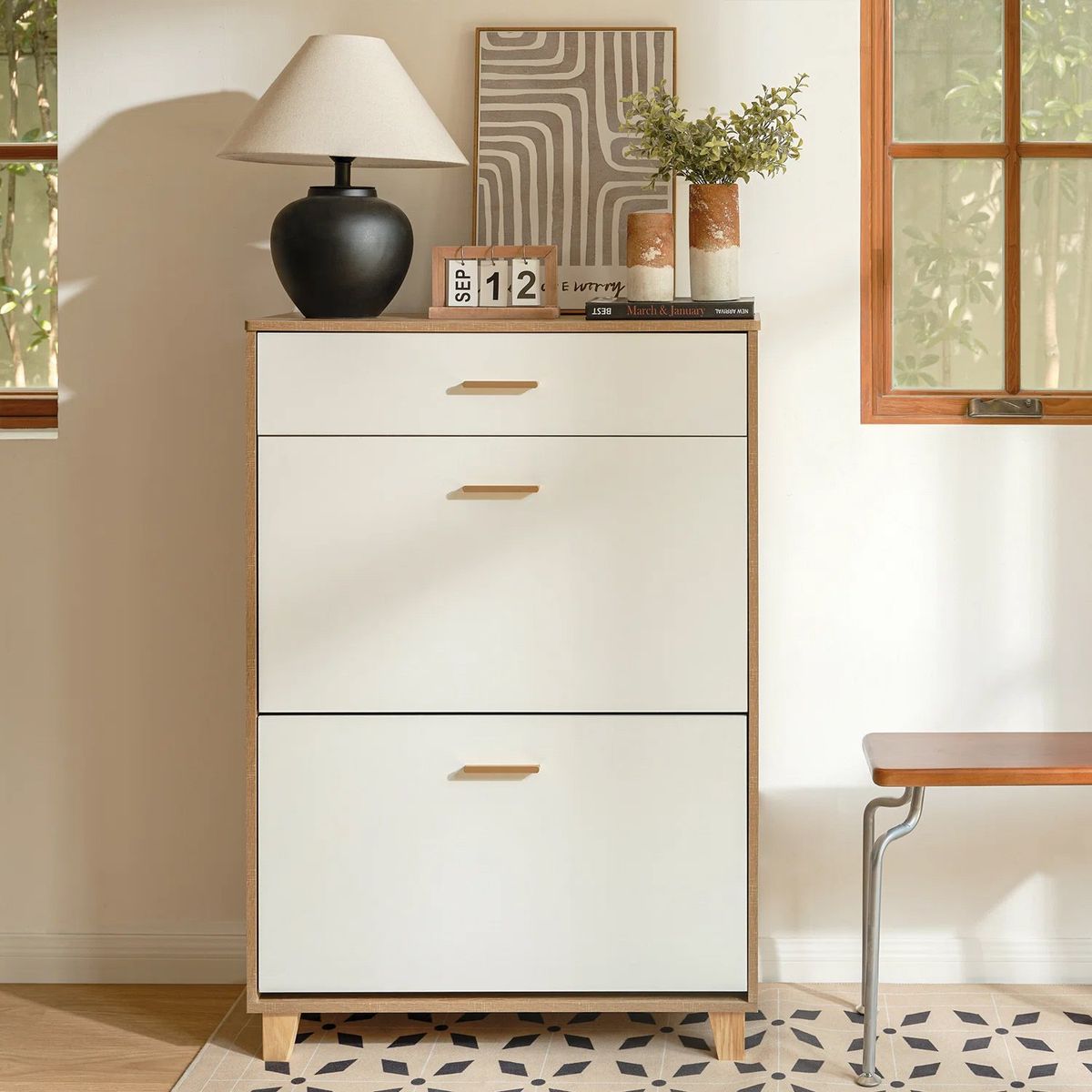 VENTITAS HOME - Zapatera Moderna Cassie Ventitas Home Color Duna y Blanco