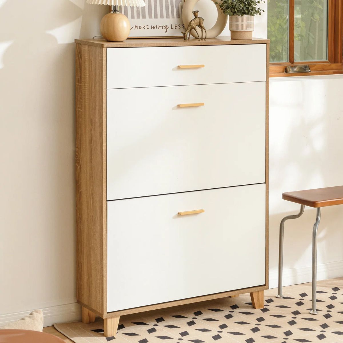 VENTITAS HOME - Zapatera Moderna Cassie Ventitas Home Color Duna y Blanco