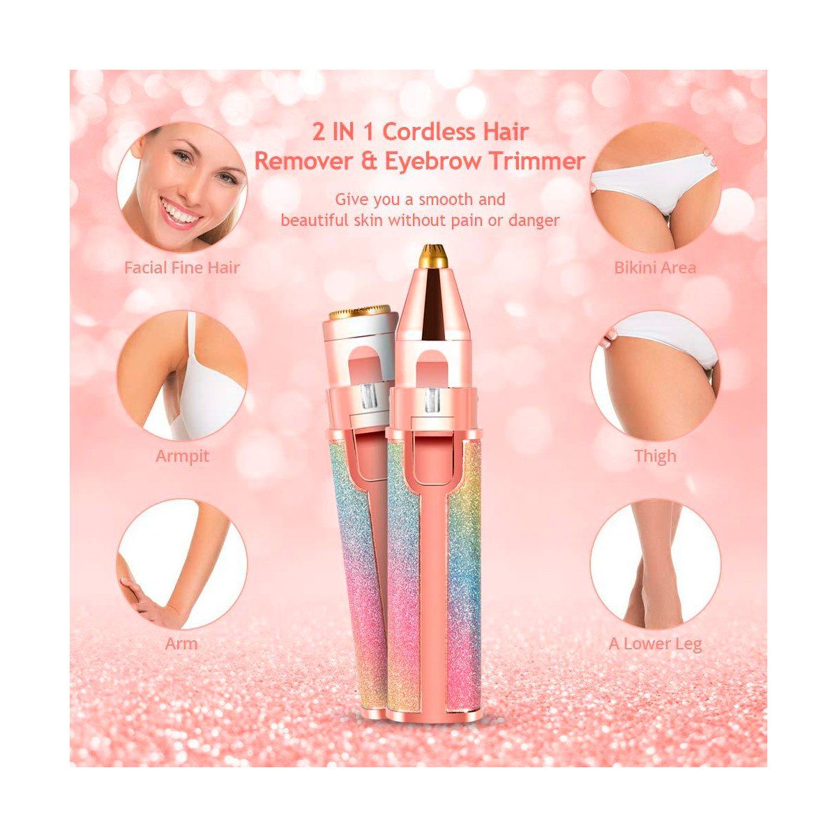 GRETAIL - Depilador De Vello Facial Cejas Bozo Escarchado 2 en 1 Usb.