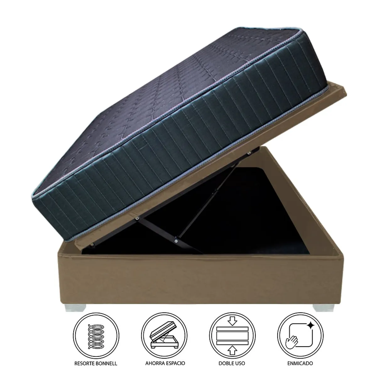 BARAKA HOME - Cama Box Espacio Trento Dual Rest 1.5 plz - Beige oscuro