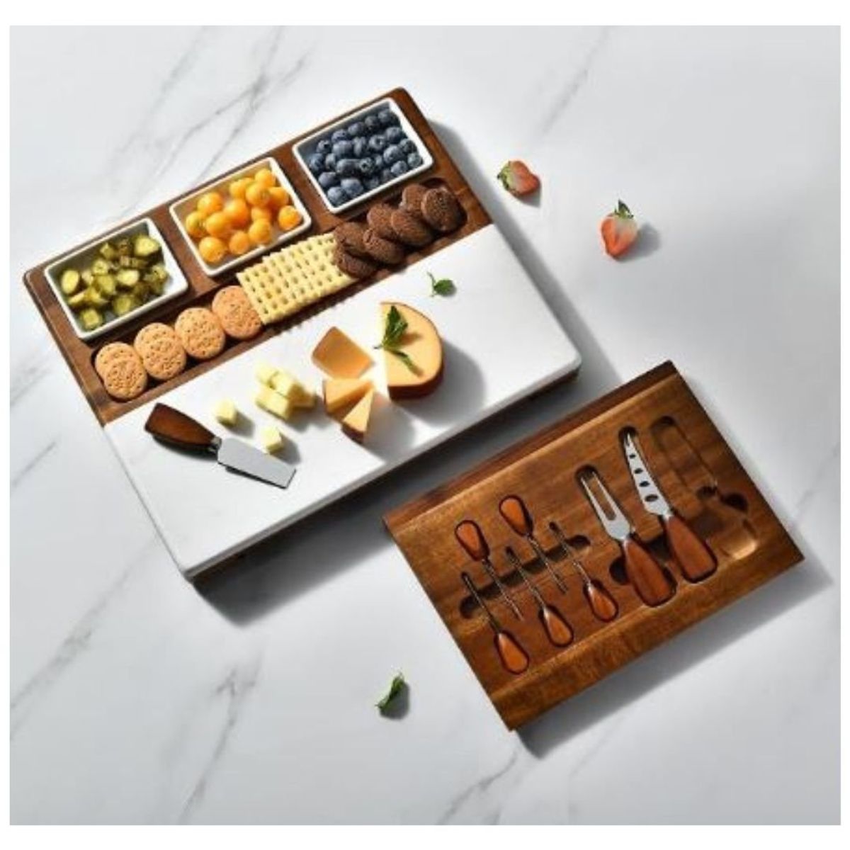 GENERICO - Set Tabla Quesos & Charcutería Lux Premium Mármol 2 piezas