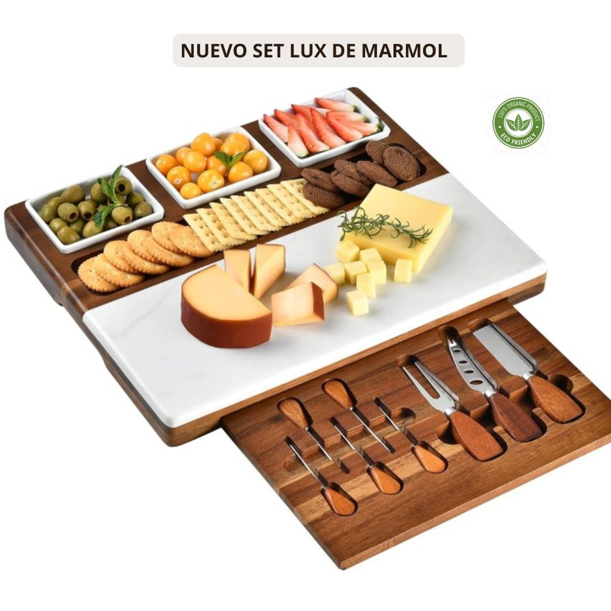 GENERICO - Set Lux Grande Charcuteria 2 pc Mármol & Madera
